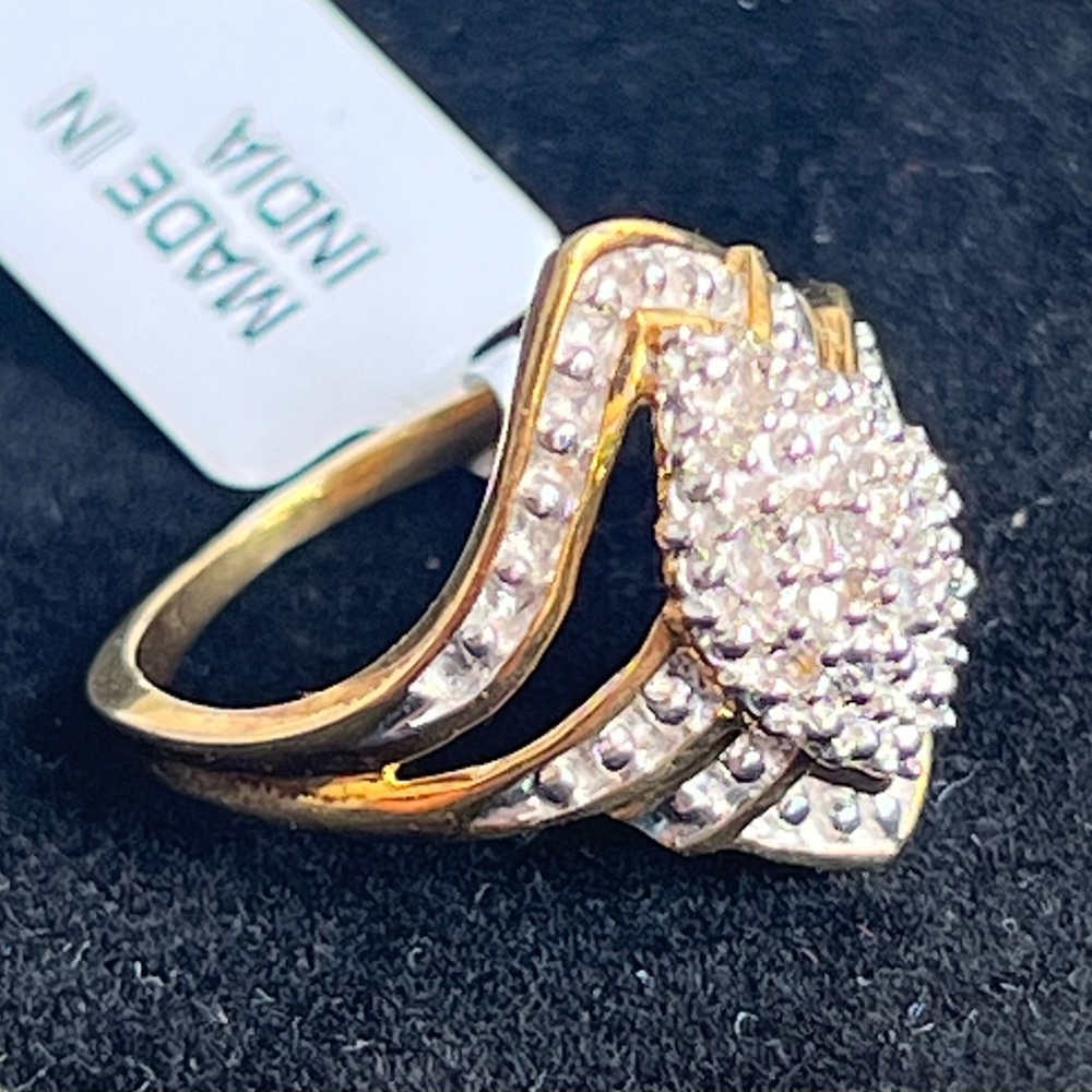 Sterling Silver with Pink Gold Plating Diamond Cluster Ring size 7